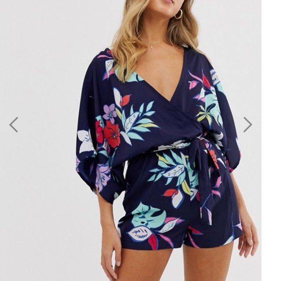 ASOS Pants - NWOT Wrap-front Romper in Tropical Floral Print